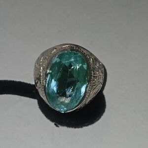 Vintage Faceted Blue Topaz Sterling Silver Heavy Ring Size 9.5